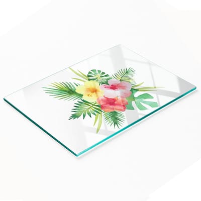 Decoratieve glazen snijplank voor in de keuken met Hawaïaanse bloemen, 80x52 cm