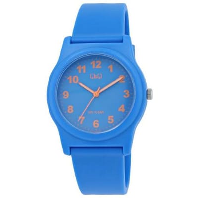 Q&Q-dames-heren-horloge-unisex-blauw-oranje cijfers-100 meter waterdicht-zwemmen/sporten-lichtgewicht-diameter 38 mm