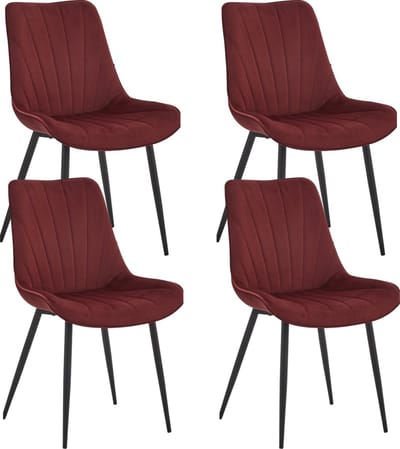 Colenis® - Lesedi Eetkamerstoel - Set Van 4 - Bordeaux - Fluweel - Velvet - Industrieel