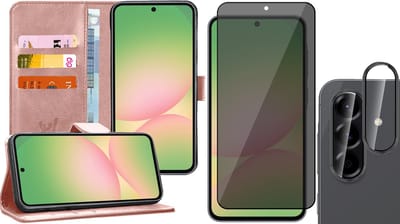 Hoesje geschikt voor Samsung Galaxy A56 / A36 - Privacy Screenprotector Volledig Dekkend Glas & Camera - Portemonnee Book Case Rosegoud