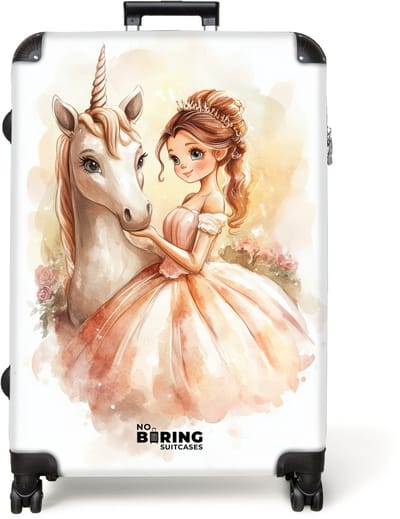 NoBoringSuitcases.com® - Koffer groot - Reiskoffer lichtgewicht - Prinses in jurk met witte eenhoorn - Rolkoffer met 4 wielen - Grote trolley XL - 98 liter bagage
