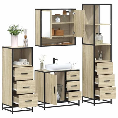 vidaXL - 4-delige - Badkamermeubelset - bewerkt - hout - sonoma - eikenkleurig