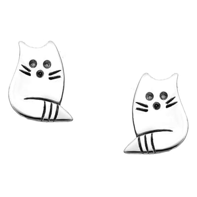 EAR IT UP - Oorbellen - Kat - Kitten - Push back oorknopjes - 925 sterling zilver - 9 x 6 mm - 1 paar
