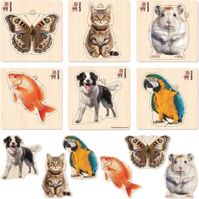 Houten Puzzels voor Peuters 1-3 Jaar - Safari Montessori Motoriek Speelgoed