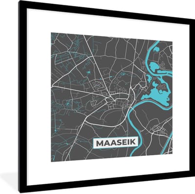 Fotolijst incl. Poster - Kaart – Plattegrond – Stadskaart – Maaseik – België - Grijs - 40x40 cm - Posterlijst