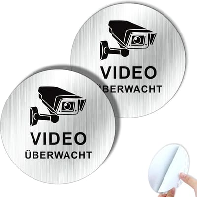 Videobewaking bord klein zelfklevend geborsteld aluminium 10 cm voor verschillende oppervlakken (2 stuks)