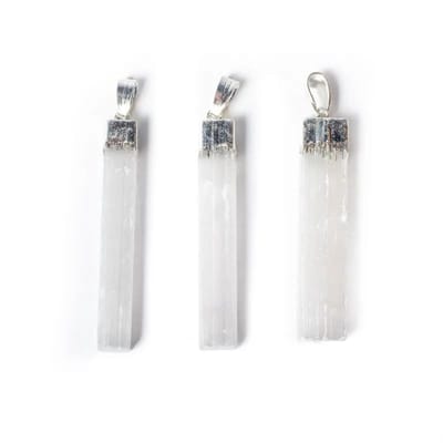 Witte seleniet punt edelsteenhanger -- ±6cm