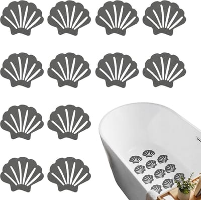 Antislipstickers - 12 stuks - Zelfklevende antislipsticker - Zelfklevende badkamerstickers - Schelpvormige antislipkussens - Douchestickers - Antislipmatten voor bad en douche - Waterdichte stickers - 9*7 cm - Voor Trap ,Douche,Bad - Zwart