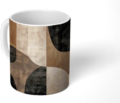 Mok - Koffiemok - Abstract - Vlakken - Zwart - Rond - Mokken - 350 ML - Beker - Koffiemokken - Theemok