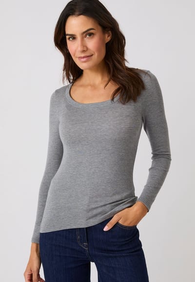 Damart - Fijn geribde T-shirt Thermolactyl Sensitive, vrije hals - Dames - Grijs - 34-36 (XS)