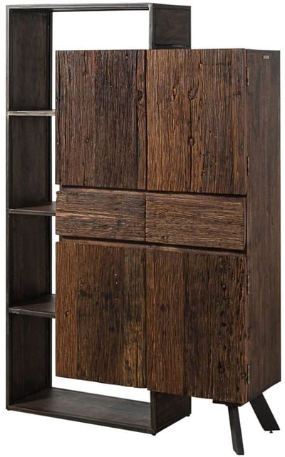 MASSIVMOEBEL24.DE acacia / sloophout kast bruin massief hout 118x40x183 cm (BxTxH) gelakt deels gemonteerd SEVILLA volledig massief #01