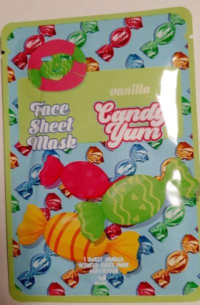 Selfie mask vegan - candy yum - zuurtjes - masker vanille - face sheet - tissue gezichtsmasker - sweet vanilla selfiemask