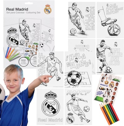 Real Madrid Kleurpakket, kleurboeken + kleurpotloden, tekenpakket voor spelers