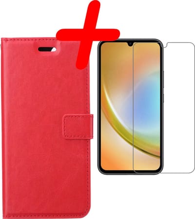 Hoesje Met Screenprotector - Geschikt voor Samsung Galaxy A34 - Luxe Pasjeshouder - Bookcase Portemonee - Flip Case - Kunstleer Book Case - Flipcase - Book Cover - Walletcase - Portemonneehoes - Rood