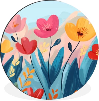 WallCircle - Wandcirkel - Muurcirkel - Illustratie - Bloemen - Kleurrijk - Aluminium - Dibond - 30x30 cm - Binnen en Buiten