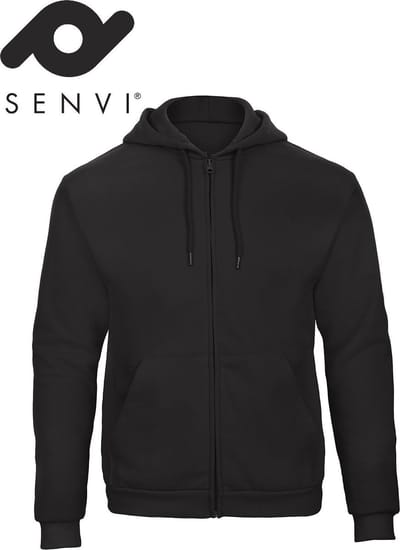 Senvi Fleece Hoodie met Rits Kleur: Zwart – Maat S