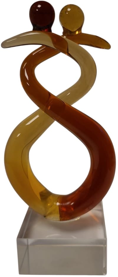 Glas sculptuur liefde infinity 4x5x11 cm- amber blank en zwart - handgemaakt glas liefde geschenk