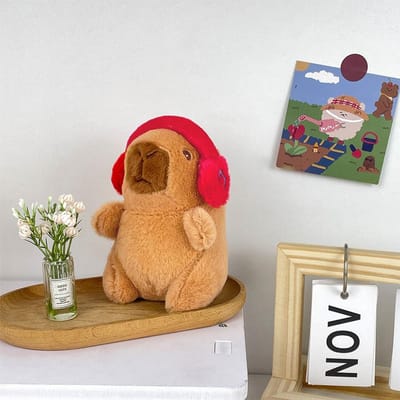 Capybara Pluche met Koptelefoon Hoes voor Hoofd Pop Sleutelhangers Schooltas Hanger Zacht Gevuld Cartoon Dier Speelgoed Cadeau