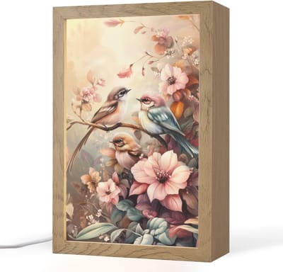 Nachtlampje 20x30 cm - Kinder lampje - Vogels - Bloemen - Roze - Pastel - Tafellamp kinderkamer - Slaapkamer lamp - Bedlamp kinderen - Kinderlampje stopcontact - Wandlamp babykamer - Nachtlampjes