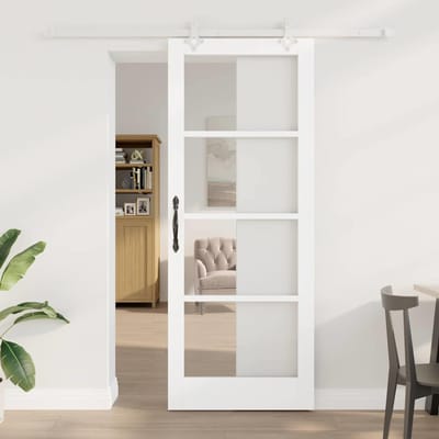 vidaXL - Schuifdeur - 83 - x - 211 - cm - Massief - grenenhout - en - glas - Wit