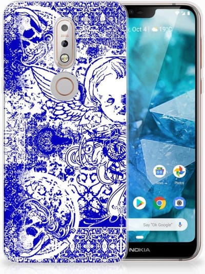 Silicone Back Case Nokia 7.1 Angel Skull Blauw