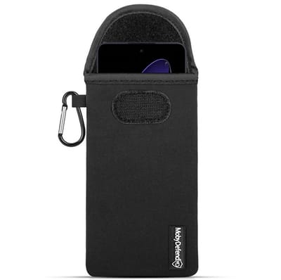MobyDefend Hoesje - Geschikt voor Oppo Reno13 - Neopreen Pouch Met Karabijnhaak - Insteek - Riemlus - Zwart