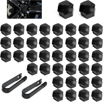 40 Stuks Universele Plastic Wielmoerkappen 19mm Hex Zwart met 2 Stuks Trekker voor Bescherming en Esthetiek
