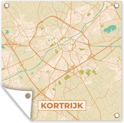 Tuin poster Kaart - Plattegrond - Kortrijk - Stadskaart - België - 200x200 cm - Tuindoek
