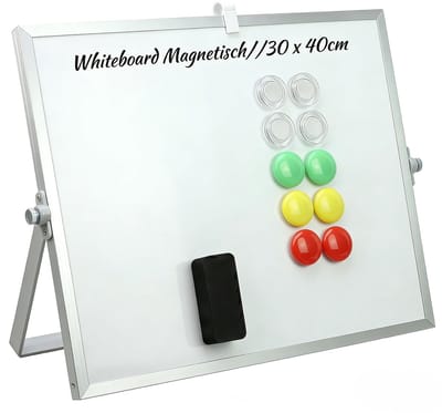 Dailygoods - 30 x 40 cm (A3), magnetisch whiteboard, klein, schrijfbord, afwasbaar, mini magnetisch, dubbelzijdig te gebruiken, desktop magneetbord, klein voor kantoor, thuiskantoor en studie (markeerbordwisser)