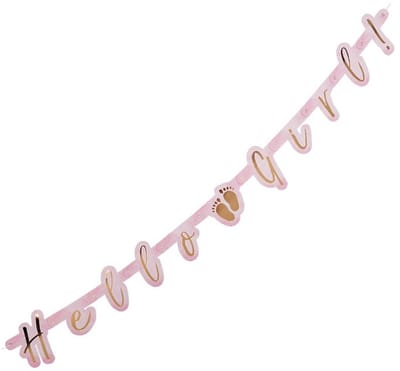 Slinger hello boy - Baby geboren - Meisjes - Kraamcadeau - Kraamvisite - Hello girl banner - Geboorte decoratie - Babyshower versiering - 143 cm - Roze - Jonyx