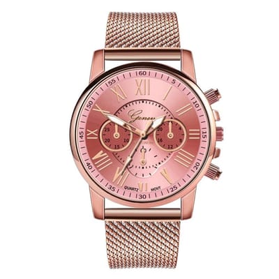 Fako - Horloge - Geneva - Roman - Mesh Look Rosé - 40mm - Roze