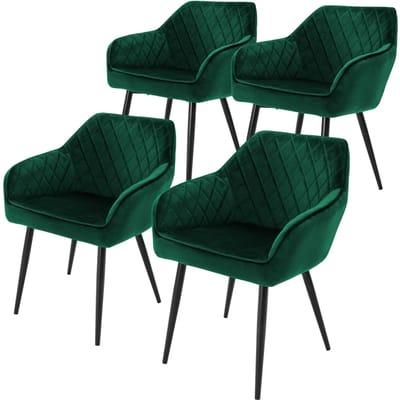 Eetkamerstoel set van 4 diamant quilting met rugleuning en armleuningen donkergroen keukenstoel met microvezel fluwelen hoes ML design