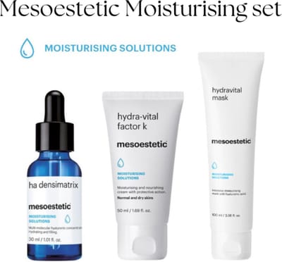Mesoestetic Hydratatie Set – HA Densimatrix Serum + Hydra Vital Factor K + Hydravital Mask – Droge Huid – Complete Verzorgingsroutine