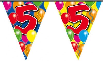 Folat Vlaggenlijn 5 jaar - 10 m - plastic - leeftijd versiering - 5e verjaardag - feestartikelen