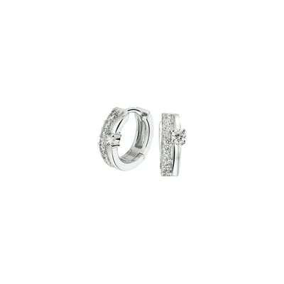 Zilver Gerhodineerd Klapoorringen Zirkonia 1322395