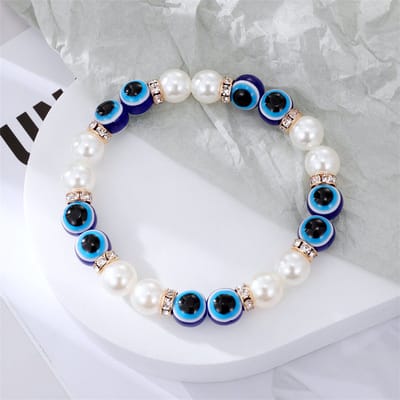 ICYBOY Bedel Armband van Lava Steen met Blauwe en Turkse Kralen [Pearls] [ICED OUT] [Lave Stone] - Boho Fashion Lave Stone Blue Evil Eyes Charm Bracelets Pearl Turkish Eye Charm Bracelet