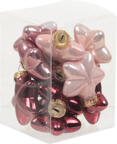 Othmar Decorations Kersthangers - 12x - sterretjes - roze - 4cm - mat/glans - Kerstboomversiering