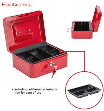 Contante Geldkist - Rood, 8 Inch met Combinatieslot