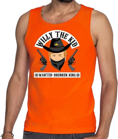 Oranje fun tanktop / mouwloos shirt Willy the Kid voor heren - Koningsdag kleding S