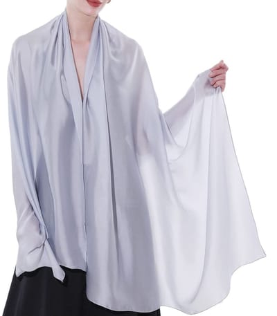 Mooie dunne dames sjaal silk Zilver Grijs - Omslagdoek 180x87 cm - 100% Mulberry silk - Duurzaam, glad, zacht- Silk scarf Zijde - Dunne Omslagsjaal - Modesjaal - Stola - Neksjaal Omslagdoek Sjaal Lang Satijn -Bruiloft- Gala| Cadeau voor moederdag