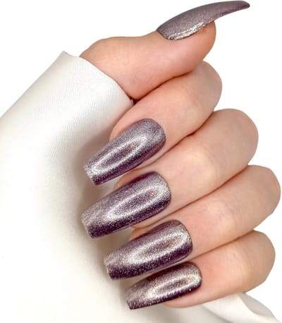SD Press on Nails - B-236- Plaknagels - Nagelset 20 Nagels - Nepnagels - Bruinpaars glitter - Gellak - Nagellak - Lange Coffin Tapered Nageltips - Nepnagels met Lijm - Nail Art - Handmade - Valse nagels - Nagelvijl - Accessoires - Lange Nagels