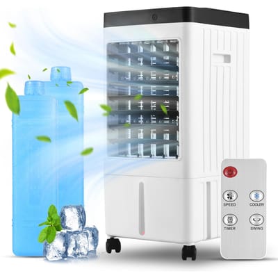 Verdampingsluchtkoeler 100 graden oscillatie moeraskoeler met afstandsbediening / 2 ijsboxen / 2,11 gal Remote Control EU Plug black