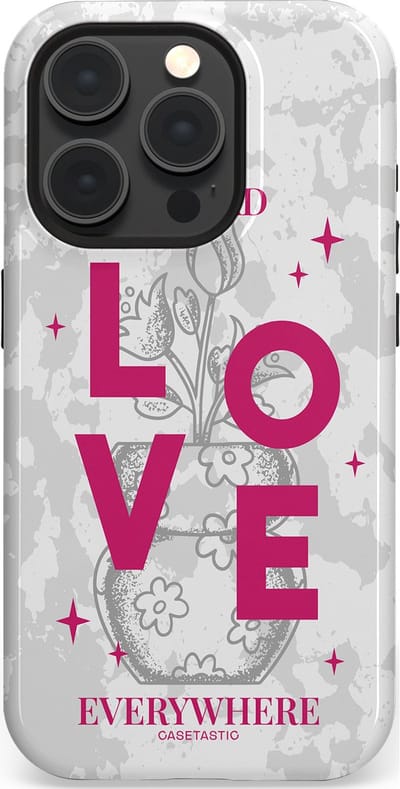 Casetastic hoesje geschikt voor Apple iPhone 15 Pro - MagSafe - Dubbellaagse bescherming - Spread Love Everywhere - Grijs Roze - Valentijn - Valentine - Fashion Case - Lichtgrijs Wit Roze