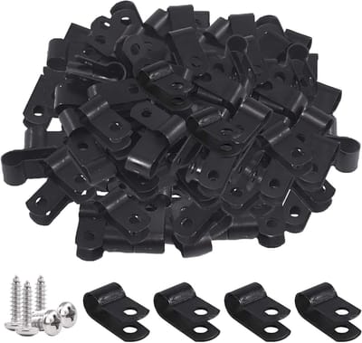 120 Stuks Zwarte Nylon Kabelclips met Schroeven voor Bevestigen van Draad en Kabels, R-Type Bevestigingsset