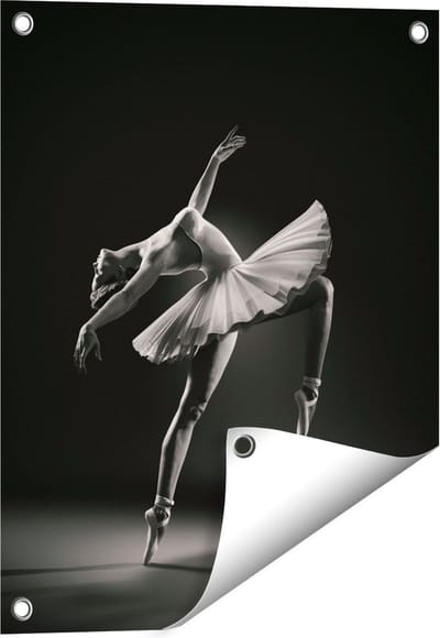 Gards Tuinposter Ballerina op Haar Tenen - Ballet - Zwart Wit - 40x50 cm - Tuindoek - Tuindecoratie - Wanddecoratie buiten - Tuinschilderij