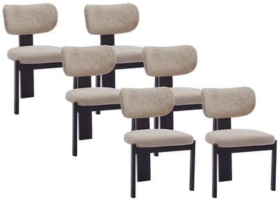 Vente-unique Set van 6 stoelen in boucléstof en zwart rubberhout - Taupe - WILANA
