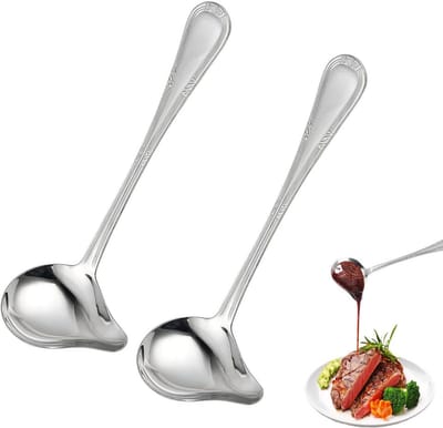 2 Stuks - Sauslepel - Soeplepel - RVS - 20x7,3 cm - Lepel met schenktuit - keukengerei - Juslepels - Opscheppen - Kooklepel - Roerlepel - Eetlepel - Lepel - Ergonomisch Ontwerp - Sauslepel met schenktuit - Keukensauslepel - Serveerlepel - Zilver