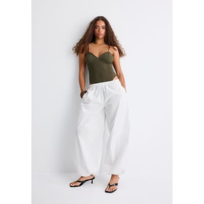 Stradivarius Kanten body met bandjes  Olijfgroen XS