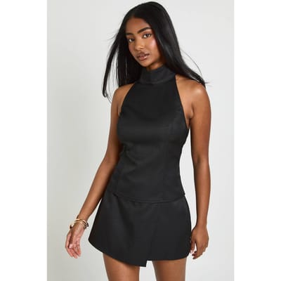 boohoo Dames Crêpe Wikkel Mini Rokbroek | Zwart | Maat: 34