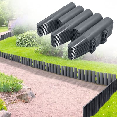 ACXIN 10 Stuks Gazonrand 2,8 m Flexibel Imitatie Houten Palen Tuin palissade 15 cm Hoog Tuin afscheiding, Antraciet